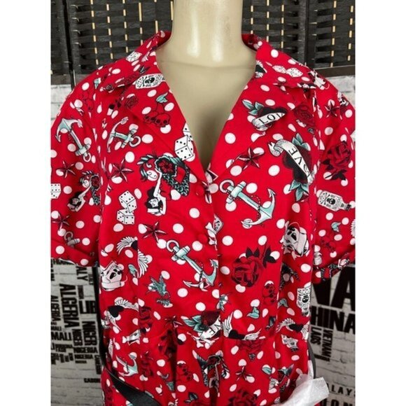Retro Chic Torrid Plus 18 Red Skull-Rose-Love Graphic Short Sleeve Midi Dress - Picture 6 of 7